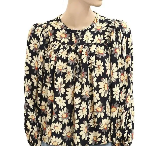 The Great. Tale Blouse Top Floral Printed Smocked Balloon Sleeve S-1 NEW 279867